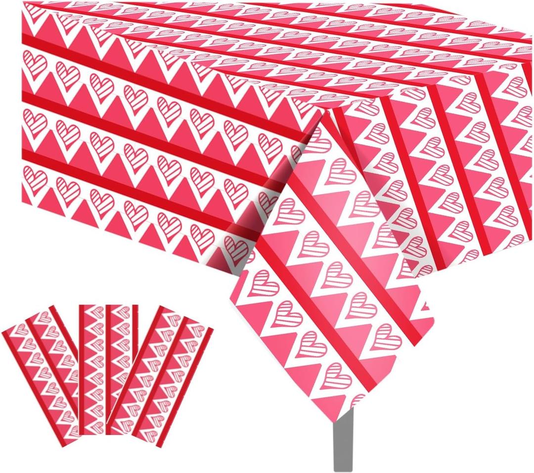 Adirasenotek 3Pcs Heart Tablecloth Valentine's Day Table Cover Rectangular Love Heart Table Cover Wedding Anniversary Birthday Mothers Day Valentine's Day Decor,87x54In