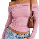 Prettywear Women's Sexy Off Shoulder Tops Dressy Long Sleeves Going Out Nightout Shirt 2025 Fall Clothes(Dusty, S) Mauve