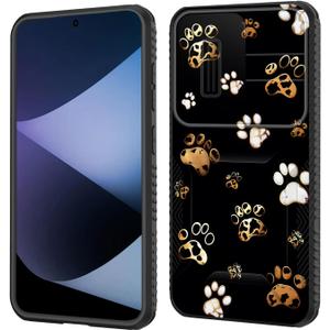 for Galaxy S24 FE Case Built in Slide Camera Lens Cover,Heavy Duty Shockproof Protection Dual Layer Case for Samsung Galaxy S24 FE 5G 6.7" 2024,Cute Dog Paw Prints