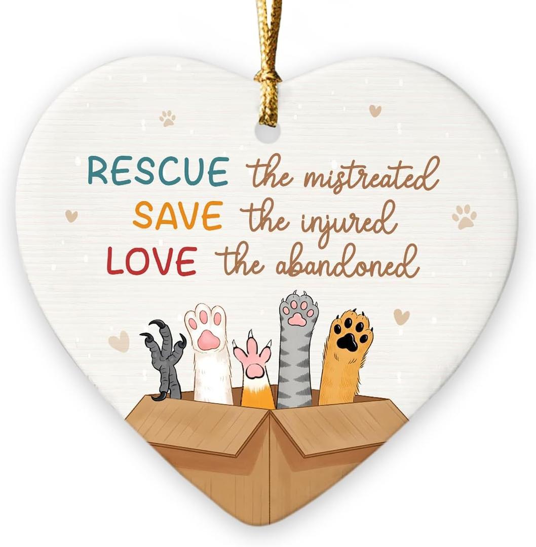 4 x Animal Rescue Gifts 2025 - Indoor Christmas Decorations, Pet Ornaments for Christmas Tree, Ceramic Pet Ornament, Veterinarian Gifts for Women, Men, Friends, Car Hanging Ornament