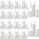 Shihanee 108 Pcs Pillar Candles and Glass Cylinder Vases Clear Cylinder Holders for Slim Pillar Candles Table Decorations, Total 54 Sets(White,108 Pcs)