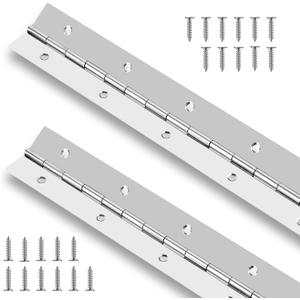 2PCS Piano Hinge 24 Inch Stainless Steel Continuous Hinge with Holes Heavy Duty Piano Hinge for Cabinets Boat Marine Door, 0.035" Leaf Thickness, 1.2 Inch Open Width, Screw Included