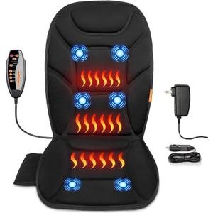 Massage Seat Cushion with Full Back Thighs Heat Back Massager for Chair with 3 Heating Pads 6 Vibrating Motors, Massage Chair Pad for Home Office, Heated Seat Cover Warmer for Pain Relief