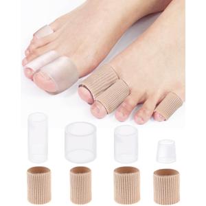 16PCS Silicone Toe Sleeves Gel Corn Protectors Toe Tube Cushions with 4 Size, Soft Corn Pads Covers for Women Men Pain Relief, Calluses, Blisters, Bunion, Hammer (8gel+8nylon)