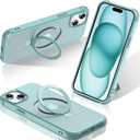 STERKER Magnetic Stand Ring Compatible with iPhone 15 Plus Case [Military Grade Drop Plustection][Compatible with Mag-Safe] Kickstand Slim Matte Case for iPhone 15 Plus Phone 6.7", Green