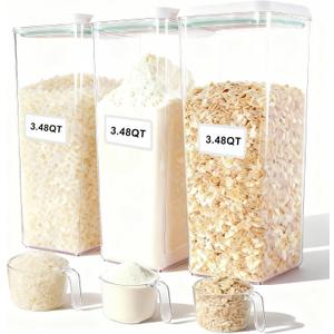 Pop Containers with Lids - Stackable Airtight Food Storage, Kitchen Pantry Storage Containers for Snacks Candy Salt Herbs Spices BPA-Free (3300ML / 3.48QT / 112OZ *3)