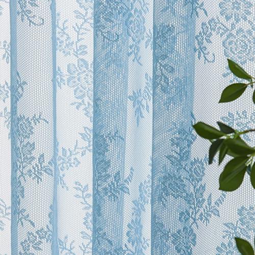 Deeprove Blue Lace Sheer Curtains 72 inches Length 2 Panels Set, Privacy Light Filter Window Treatment Pairs Decoration Florals Drapes for Nursery Boys Bedroom Living Room, Rod Pocket, W57 x L72
