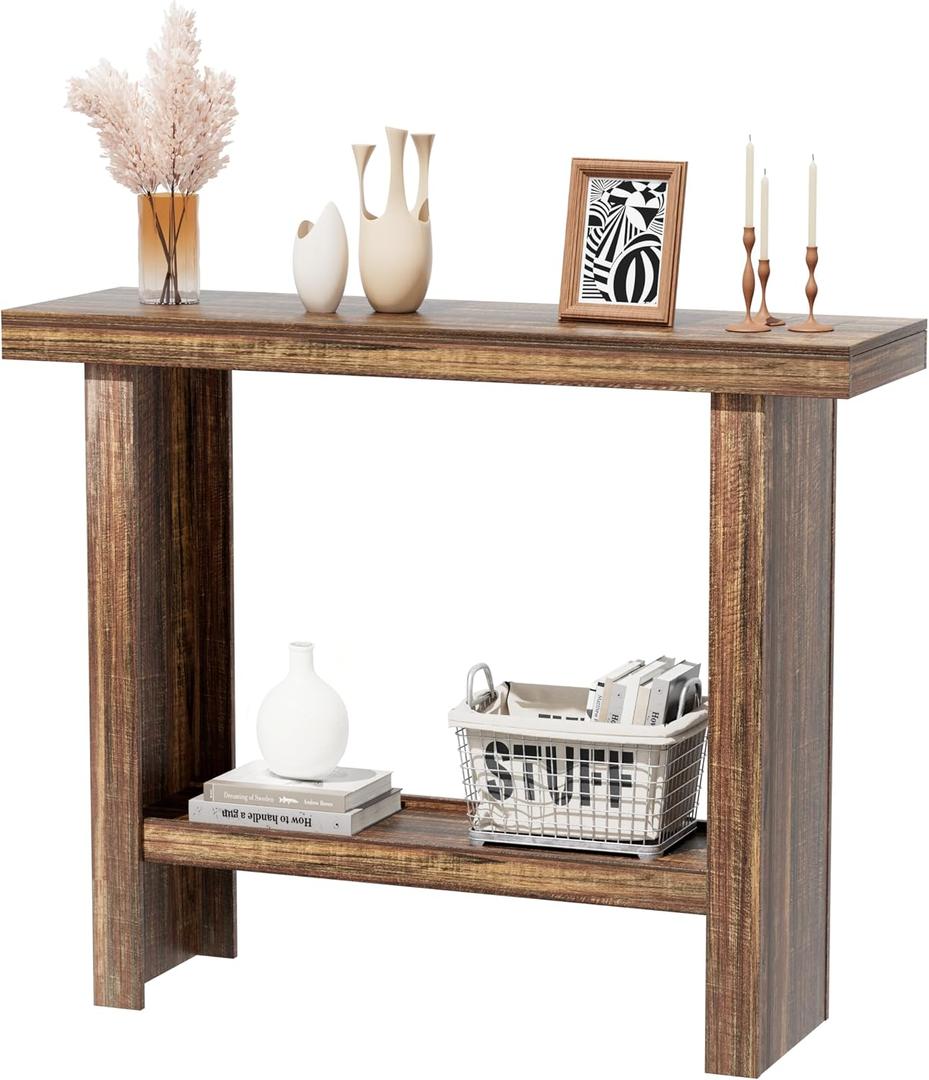 Farmhouse Wood Entryway Table Narrow Console Tables with Storage Behind The Couch Sofa, Entrance Side Table for Hallway, Living Room, Foyer, Rustic Brown