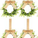 Yilloog 5 Pcs Mini Christmas Wreaths for Kitchen Cabinet 9" Small Christmas Artificial Boxwood Wreaths with Linen Bow Xmas Party Decor for Door Window Wall Farmhouse Hanging