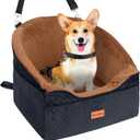 Vivifying Dog Car Seat for Small & Medium Dogs, Detachable & Washable Booster Seat for Pets Up to 30lbs, Travel Bed with Storage Pockets and Safety Belt Brown&Black