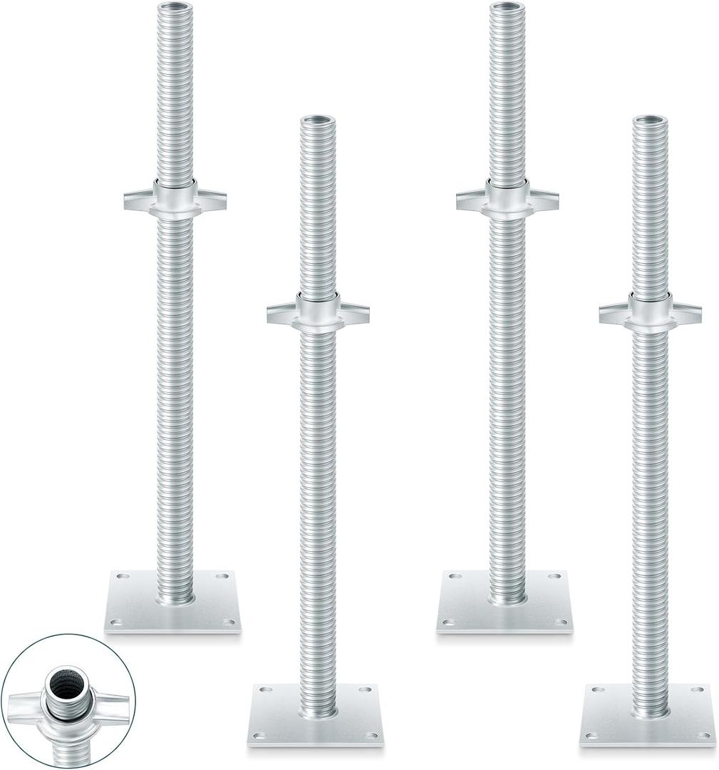 Zonon 4 Pack 24inch Adjustable Leveling Jacks Scaffolding Hollow Screw Jacks with Base Plate for Baker Style Scaffolding Baker Scaffold