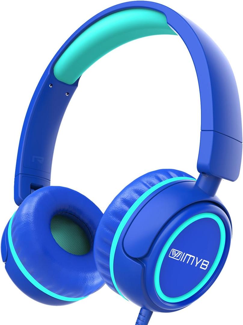 IMYB Kids Headphones, V1 Wired Stereo Foldable Tangle-Free 3.5mm Adjustable On-Ear Headphones for Kids for School/Toddlers/Childrens/Teens/Boys/Girls/Ipad/Tablet/Kindle/Phones/Travel/Plane (Blue)