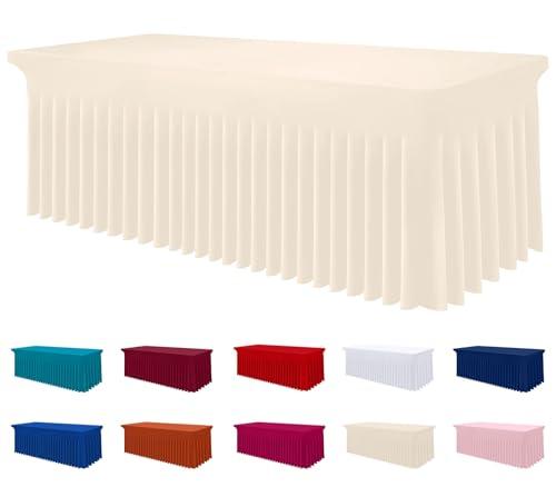 Smiry Spandex Tablecloth, Elastic Fitted Stretch Tablecloth for 6FT Rectangle Tables, Waterproof Washable Table Cover Skirt for Outdoor, Wedding, Banquet & Parties (Beige, 72Lx30Wx30H Inch)