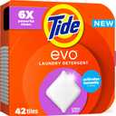 Tide evo Spring Blast Scent Laundry Detergent Fiber Tiles Works on 100% of Common Stains Safe for All Machines and Water Conditions Concentrated HE Compatible Clean and Instant Dissolve, 42 Count