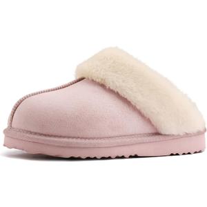 Women's Fuzzy Slippers, Warm and Cozy Slip On Fluffy Winter House Shoes for Women, Comfy Faux Suede Ladies House Slippers Indoor and Outdoor with Memory Foam (11, Pink)