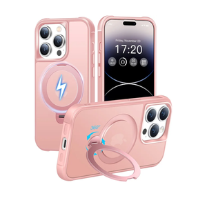 HuwaiH 360° Rotatable Magnetic Ring Stand for iPhone 14 pro Case, Compatible with MagSafe, Military-Grade Shockproof, Anti-Scratch Matte Translucent Phone Case for iPhone 14 pro(Pink)