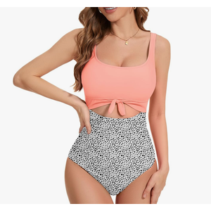 Women's One Piece Swimsuit Tummy Control Cutout High Waisted Bathing Suit Adjustable Strap Slimming Tie Knot Swimwear S