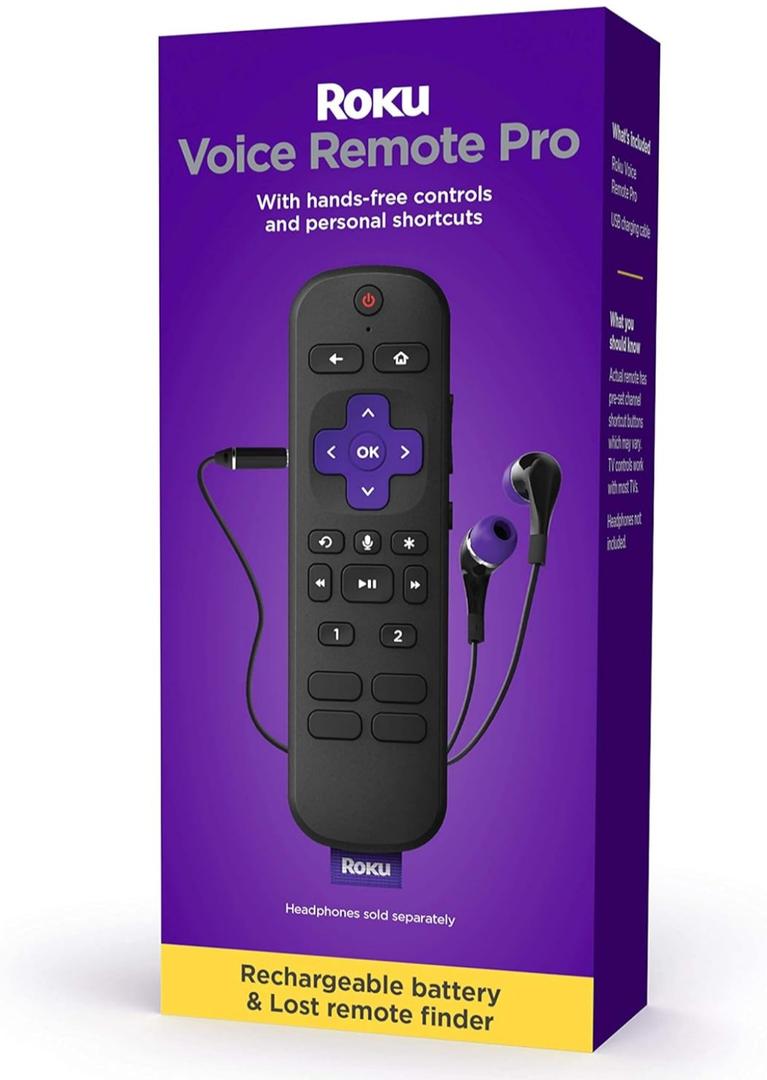 Roku Voice Remote Pro (2nd Ed.) | Rechargeable TV Remote Control with Hands-free Voice Controls, Backlit Buttons, & Lost Remote Finder - Replacement Remote Compatible with All Roku TV, Players & Audio