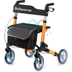 Walkers for Seniors,rollator Walker with seat,Lightweight Foldable All Terrain Rolling Walker,Adjustable Height,Rollator with Large Wheels,Walker Rollator with Seat,Orange