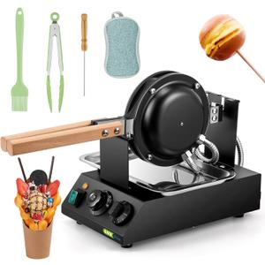 1400W Bubble Waffle Maker Non-stick Electric Waffle Iron Machine 360° Rotate 482℉/250℃ 3Min Fast Heating with 4 Accessories（Brush/Clip/Picker/Dishcloth）