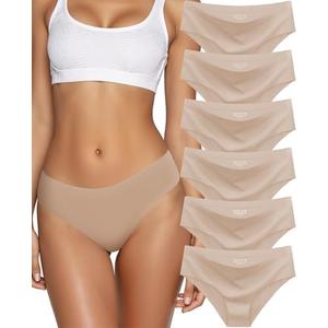Kiqnsam Seamless Underwear for Women No Show Hipster Bikini Panties Low Rise Cheeky Breathable Soft Invisible Briefs 6 Pack, Small