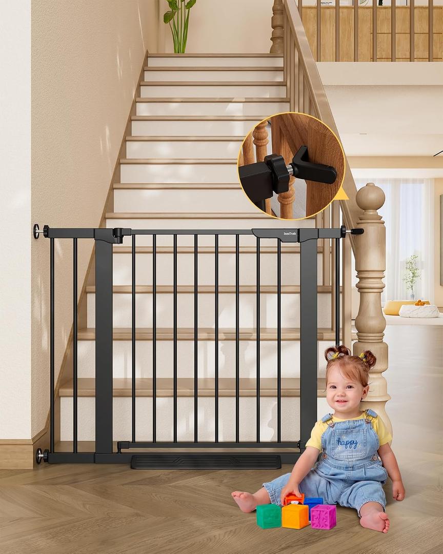 InnoTruth 29.6-39.1 in Wide Baby Gate for Stairs and Doorways, Black