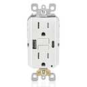 Leviton 15A SmartlockPro Self-Test GFCI Combination with Type A & Type-C USB in-Wall, USB Charger for Smartphones and Tablets, GUAC1-W, White