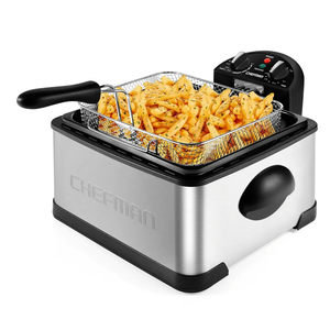 Chefman 4.5 Liter Deep Fryer w/Basket Strainer, XL Jumbo Size, Adjustable Temperature & Timer, Perfect for Fried Chicken, Shrimp, French Fries, Chips & More, Removable Oil-Container, Stainless Steel