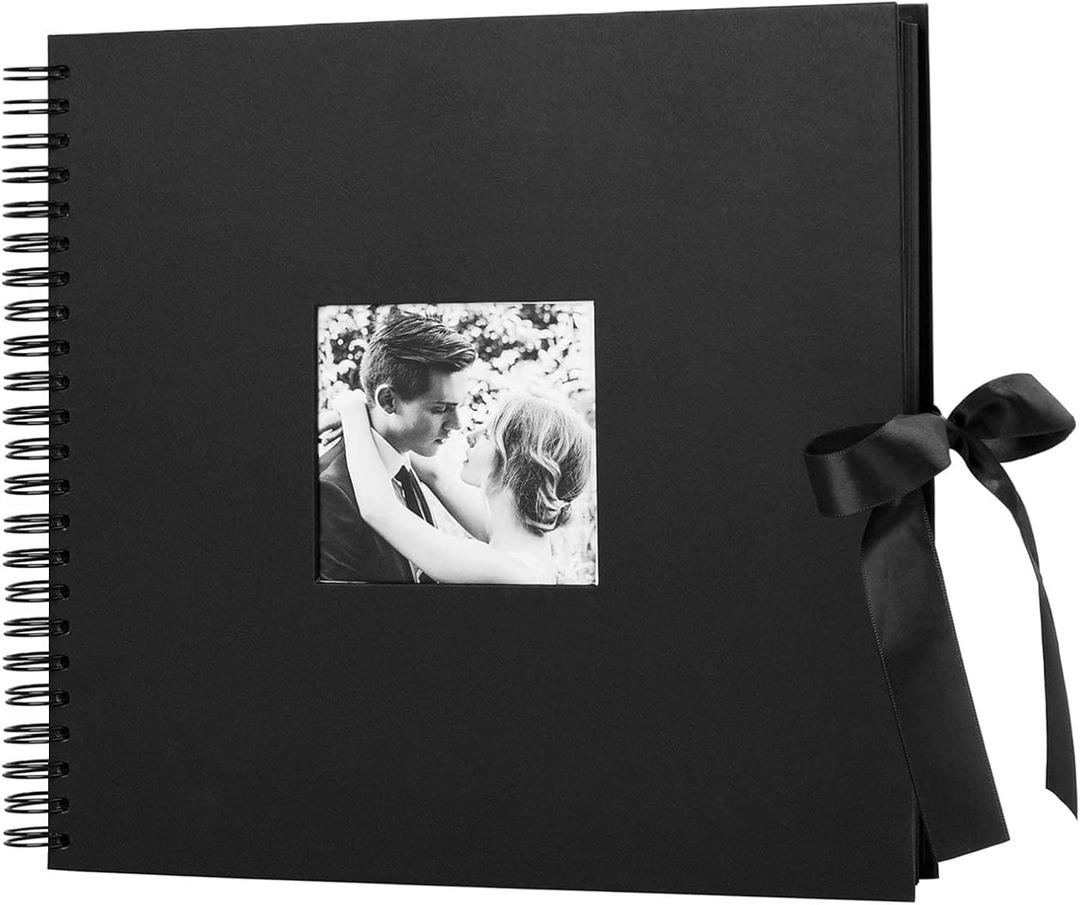 potricher 12x12 Inch DIY Scrapbook Photo Album Hardcover Blank Kraft Paper Scrap book for Wedding Anniversary Family (Black)
