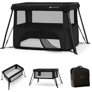 Kinderkraft CAMI 3-in-1 Baby Bed, Travel Bed for Baby, from Birth to 3 Years, Baby cot, Travel cot, Easy to Fold Compactly, Travel Bag Included, Two Levels, Black, Crib