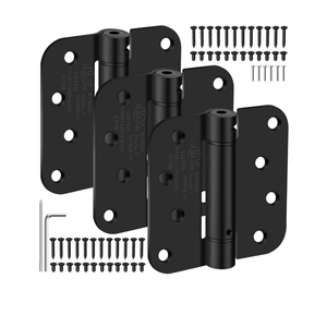 4 Inch Self Closing Door Hinges, 5/8" Radius Corners Spring Loaded Hinges for Exterior, Garage, Front and Back Door, UL Listed, for Left and Right Hand Door, Matte Black, 3 Pack