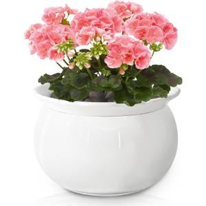 African Violet Pots, 6 Inch Self Watering Pots for Indoor Plants, Self Watering Plant Pot, Easy Plant Self Watering Pot, Ceramic Plant Pot with Absorbent Inner Pot for Flowers-White