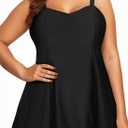 Aleumdr Women's Plus Size One Piece Swimsuit Tummy Control One Piece Bathing Suit with Skirt Vintage Swimdress with Pockets (X-Large, Black)