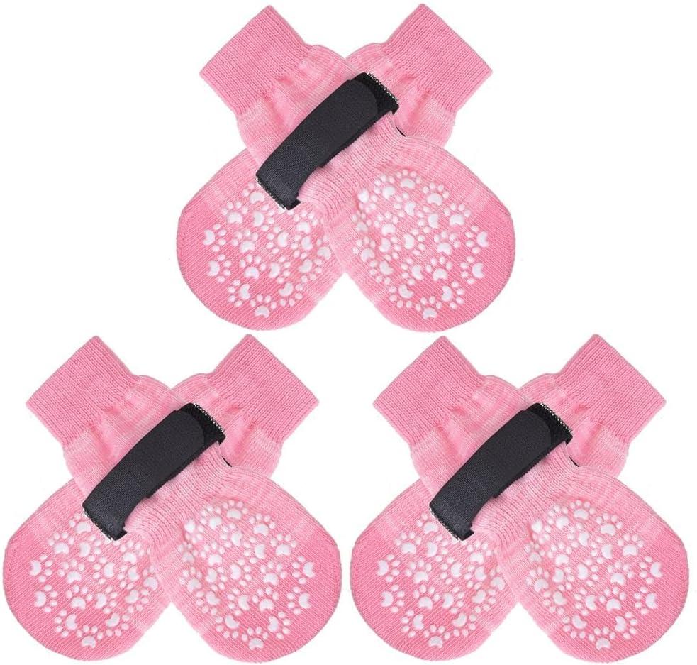 EXPAWLORER 6PCS Anti-Slip Dog Socks to Prevent Licking Paws,Dog Shoes for Hot Pavement,Best Paw Protector Traction Control on Hardwood Floor,Dog Booties for Puppy Small Medium Large Senior Dogs (Pink), Size 2XS