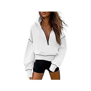 PRETTYGARDEN Women's 2025 Fall Hooded Sweatshirts Long Sleeve Half Zip Cropped Hoodies Pullover Winter Fashion Clothes, XL