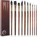 Watercolor Brushes Professional, Fuumuui 10Pcs Synthetic Squirrel Hair Water Color Paint Brush Set for Artists - Flat, Round Pointed, Dagger, Cats Tongue Oval Wash for Watercolor Gouache Inks Painting (Brown)