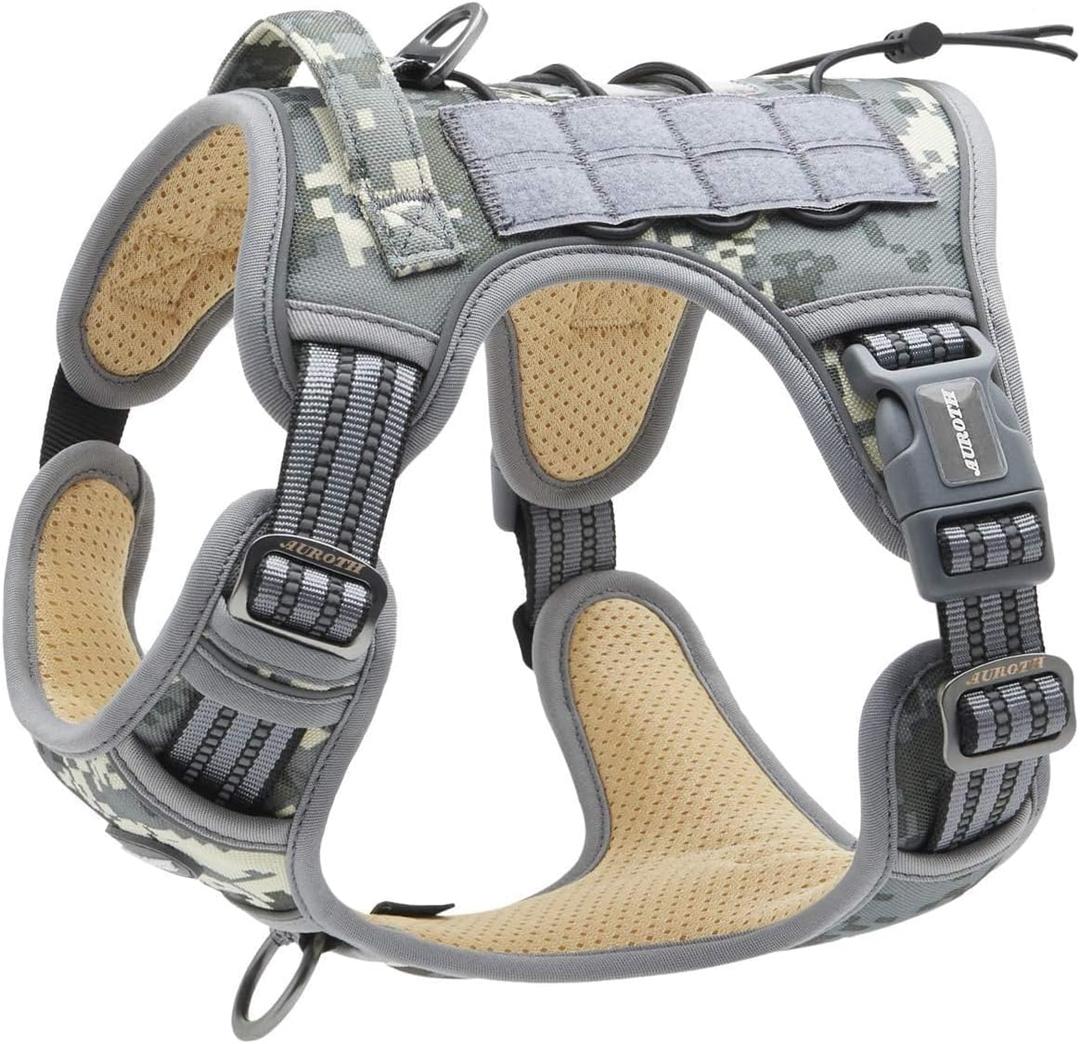 AUROTH Tactical Dog Harness for Small Medium Large Dogs No Pull Adjustable Pet Harness Reflective K9 Working Training Easy Control Pet Vest Military Service Dog Harnesses Medium Grey Camo (M(Neck:16-22",Chest:22-33"),35-50 lbs)