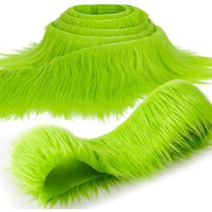 Sukh Shaggy Faux Fur Fabric - 2 x 60 inch Green Faux Fur Trim Precut Fabric Strips Soft Plush Patches for Fuzzy Craft Christmas Tree Trim Gnome Beard Cosplay Costume (1)