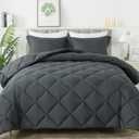 HYLEORY Queen Comforter Set with 2 Pillow Shams - Grey Fluffy Down Alternative Bedding Comforter Sets, Lightweight Luxury Soft Cooling Bed Sets for All Season (Dark Grey)