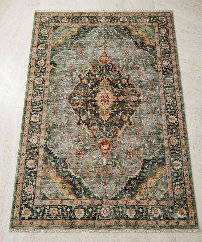 4x6.5 Green Boho Area Rug Vintage for Kitchen Living Room Bedroom Dining Room Office Non Slip Low Pile Indoor Floor Distressed Carpet