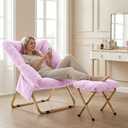 Comfy Saucer Chair for Adults, Foldable Living Room Chairs, Soft Faux Fur Lounge Chair for Bedroom, Reading Chairs, X-Large (Ottoman-Lavender), 27.5" X 18" X 20.5"
