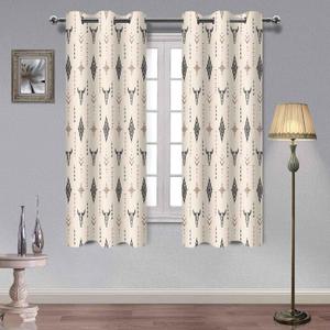 Aztec Western Blackout Curtains 2 Panels Tribal Bull Skull Boho Drapes Native Cowboys Ethnic Rustic Grommets Window Curtain Drapes for Bedroom Kitchen Living Room, 42x63in