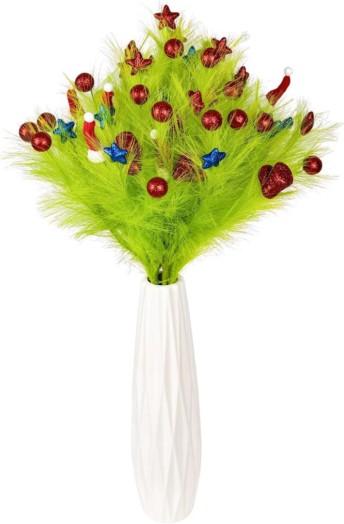 6pcs Faux Christmas Pampas Grass Dcor 36/3ft Large Artificial Fluffy Floral Branches Tall Lime Green Xmas Tree Filler Topper Boho Home Indoor Arrangement Decoration for Floor Vase