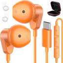 APETOO USB C Headphones for iPhone 17 Pro Max 16 15 Plus iPad USB-C Wired Earbuds with Microphone Volume Control HiFi Stereo Type C Earphones for Galaxy S26/S25/S24/S23/S22 Ultra, Pixel 10 9 8, Orange