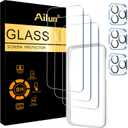 Ailun 3 Pack Screen Protector for iPhone 15 Pro Max [6.7 inch] + 3 Pack Camera Lens Protector with Installation Frame, Sensor Protection, Dynamic Island Compatible, Case Friendly Tempered Glass Film