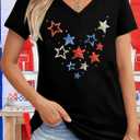 American Flag Shirts Women4th of July V-Neck Short Sleeve Patriotic T-Shirt Memorial Day Graphic Tee (M)