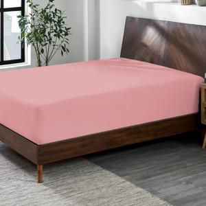 100% Combed Cotton Prewashed Jersey Knit Fitted Sheet only - Snug Fit, Stay in Place - Fits Mattresses Up to 14" Deep Pocket - Ultra Soft, Wrinkle & Fade Free - Comfy Fitted Sheet Twin Pink