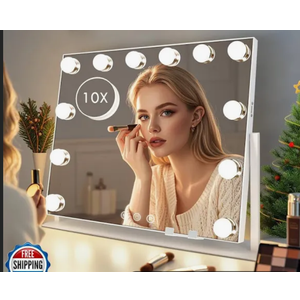 Hollywood Makeup Mirror with Lights,22 x 17” Lighted Vanity Mirror with 3 Light Modes, Detachable 10X Zoom Magnifying Mirror, 360° Rotatable, Metal