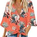 luvamia womens Casual Shirt Floral Summer (Medium ,Orange)