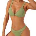 swimall Women's Triangle Bikini Set Sexy Brazilian Sporty Two Piece Swimsuit Cute Bathing Suit (Green, S)